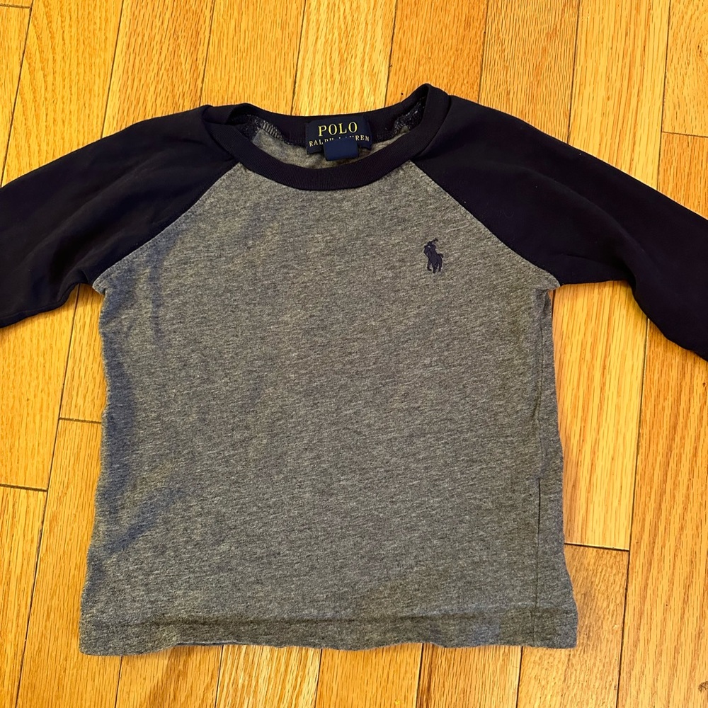 Polo by Ralph Lauren Boys' Grey & Navy Raglan Long-Sleeve Tee